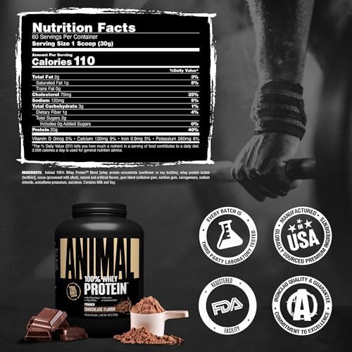 Animal 100% Whey Protein Powder – Whey Blend for Pre Workout or Post Workout, Recovery, or an Anytime Low Sugar Protein Boost Meal Replacement with BCAA Branched Chain Amino Acids – Chocolate, 4 lb - Image 7