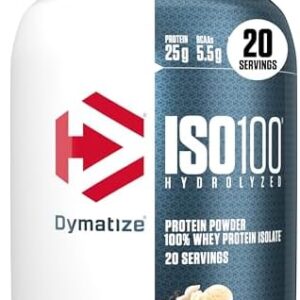 Dymatize ISO100 Whey Protein Powder Isolate, Gourmet Vanilla, 25g of Protein, 5.5g BCAAs, Less Than 120 Cal., Gluten Free, 1g Fat, 1g Sugar, 2g Carb (20 Servings) : Health & Household