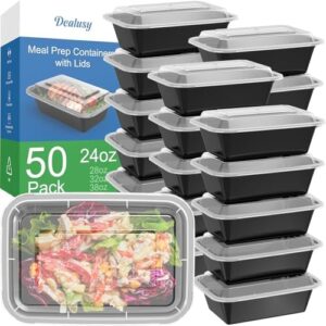 Dealusy 50 Pack (100-Piece) 24 oz Meal Prep Containers Reusable with Lids, Sturdy Leakproof & Food Safe, Microwave, Freezer, Dishwasher Safe Prep Containers, To Go Take Out Plastic Food Storage : Industrial & Scientific