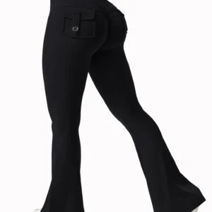 Women's Yoga Flare Trousers, High-Waisted Tummy-Control Wide-Leg Trousers Outdoor Casual Leggings with Pockets, Gym Workout Trou - AliExpress 201768104